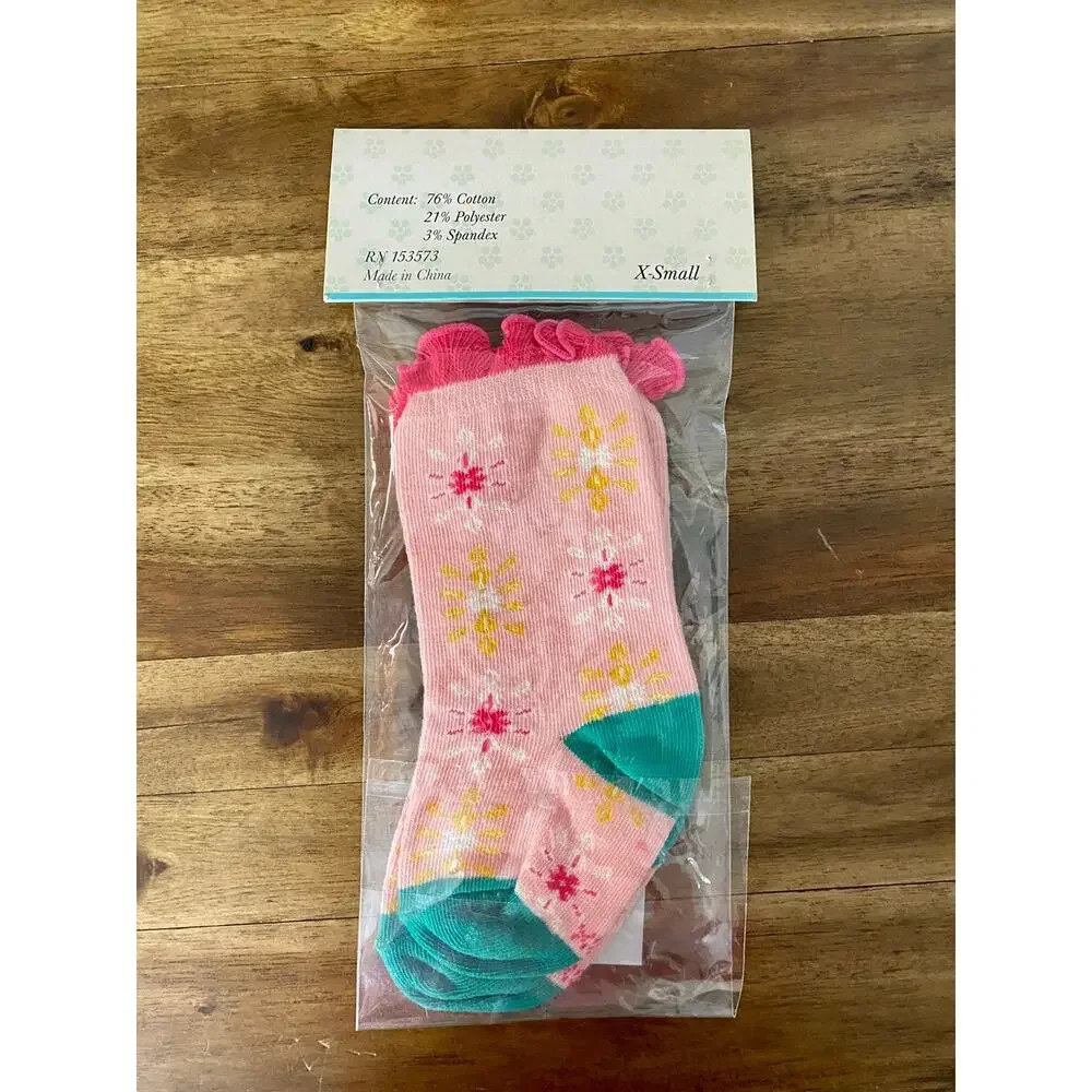 NIB Wildflowers Happy Go Lucky Pink Green Show Choir Knit Floral Socks Girls XS